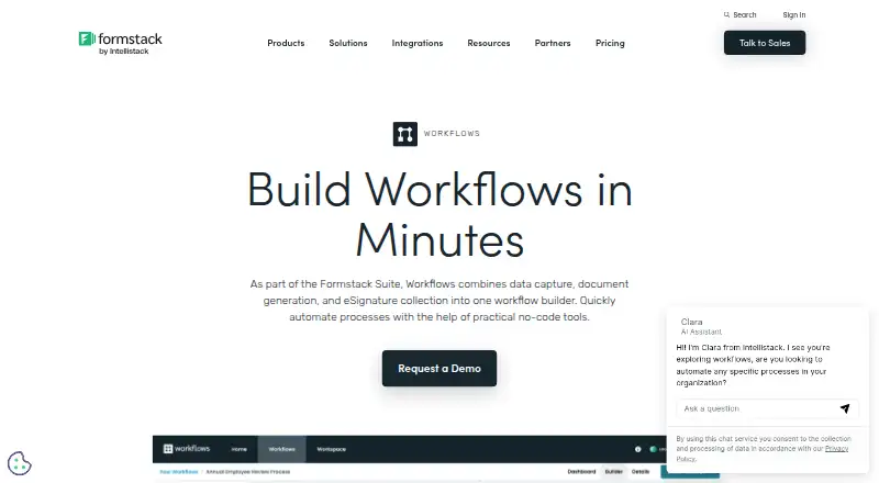 The Formstack Workflows homepage