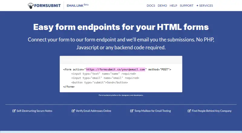 The FormSubmit homepage