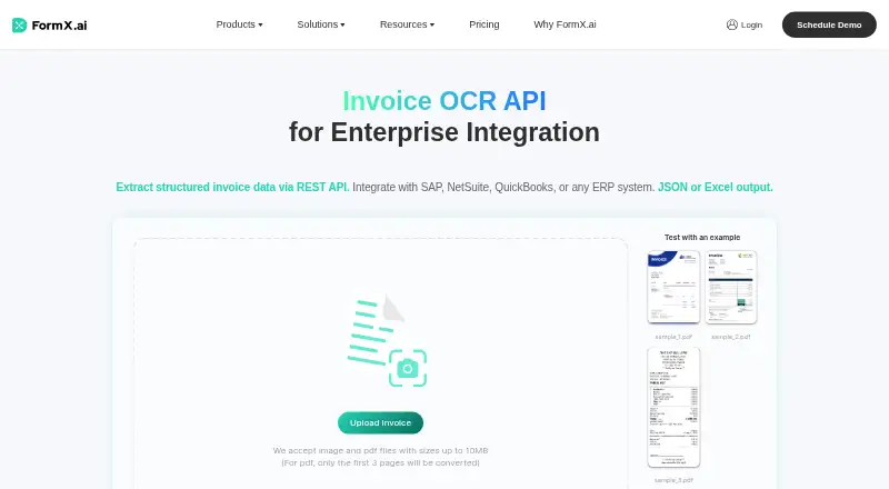 The FormX Invoice OCR API homepage