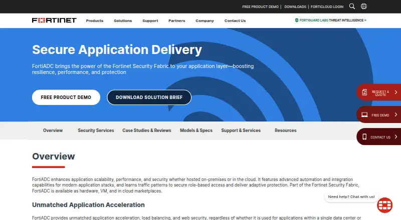 The FortiADC homepage