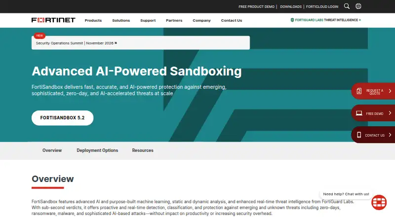 The FortiSandbox homepage