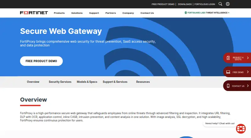 The FortiProxy homepage