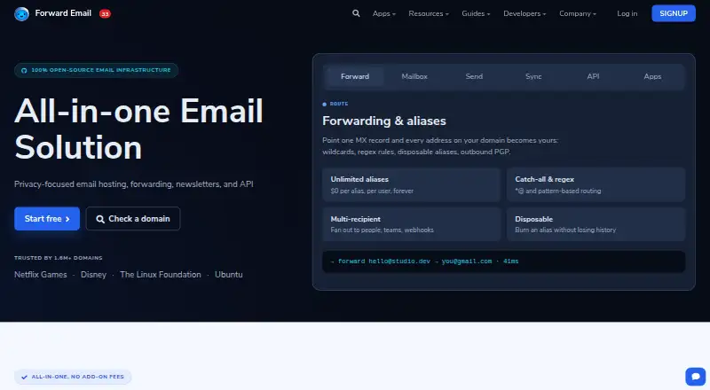 The Forward Email homepage