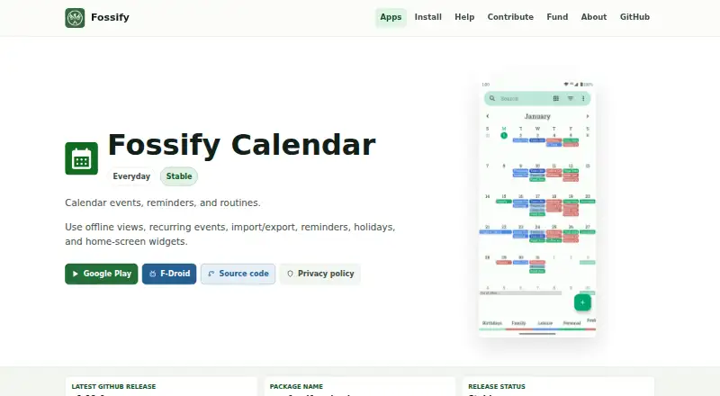 The Fossify Calendar homepage