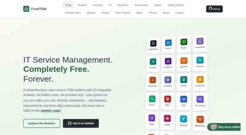 The FreeITSM homepage
