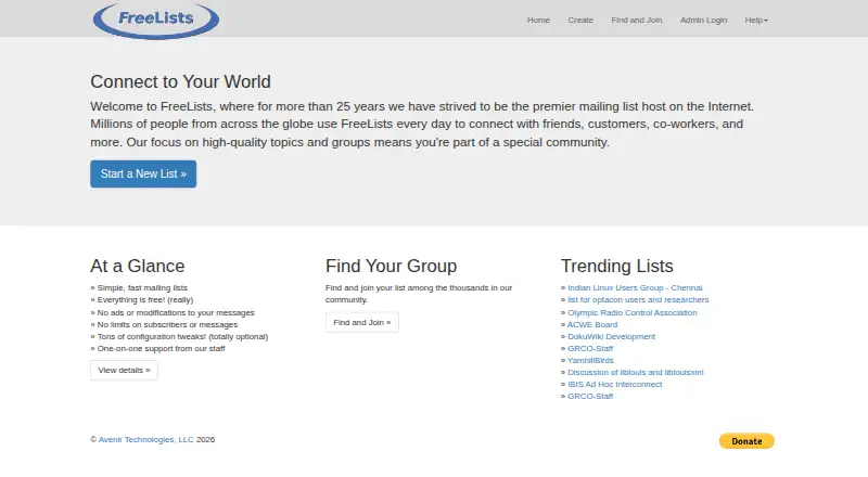The FreeLists homepage