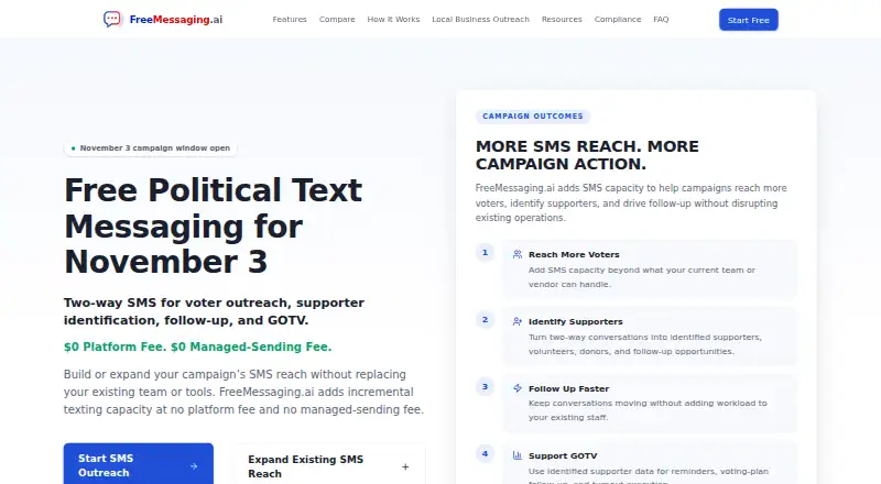 The FreeMessaging.ai homepage