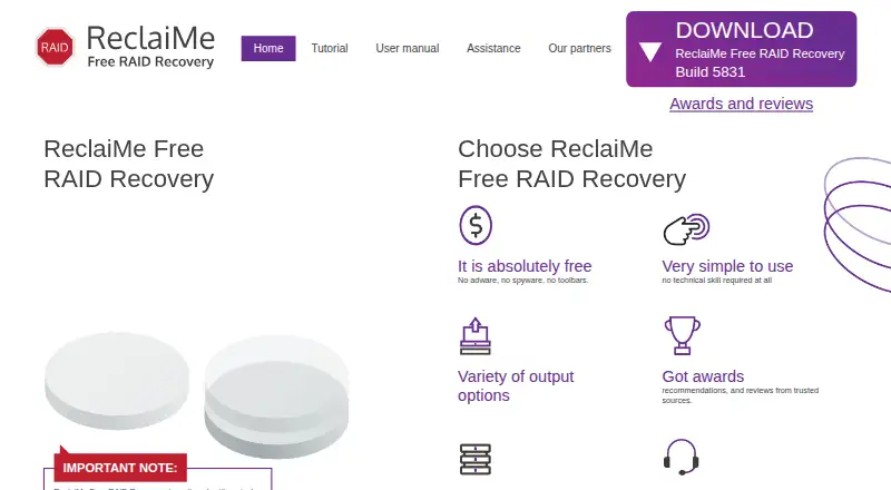 The ReclaiMe Free RAID Recovery homepage