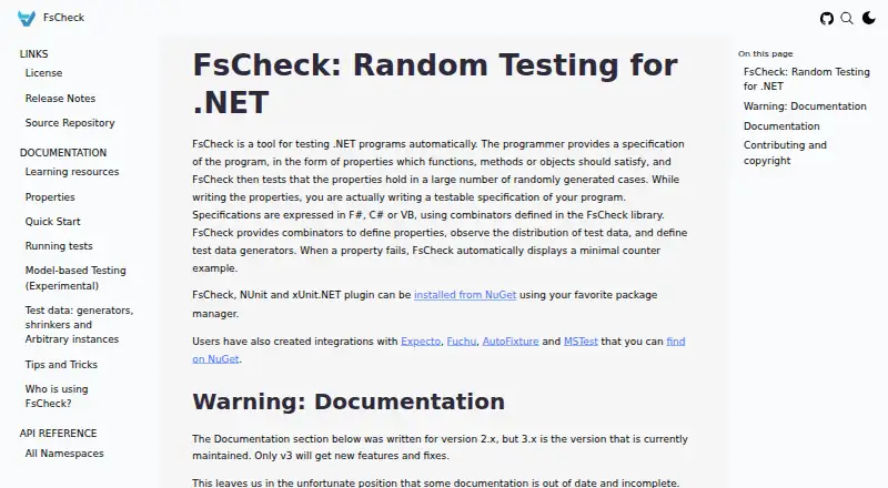 The FsCheck homepage