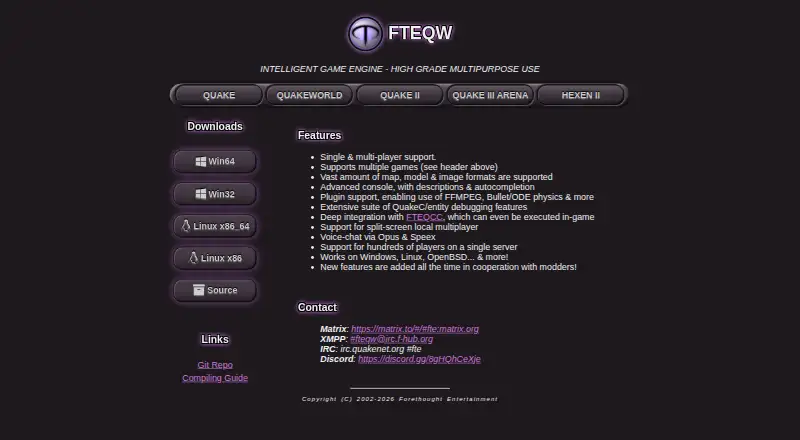 The FTEQW homepage