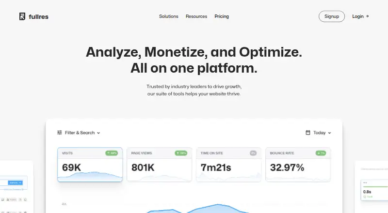 The Fullres Analytics homepage