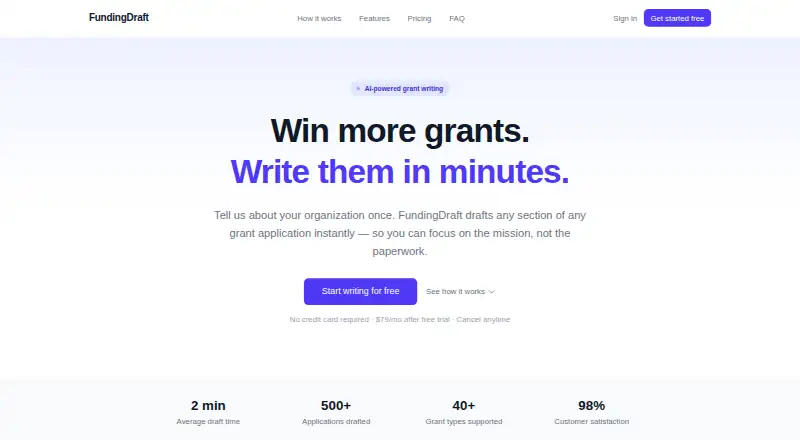 The FundingDraft homepage