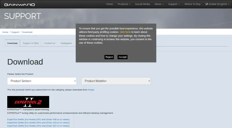 The Gainward ExperTool homepage
