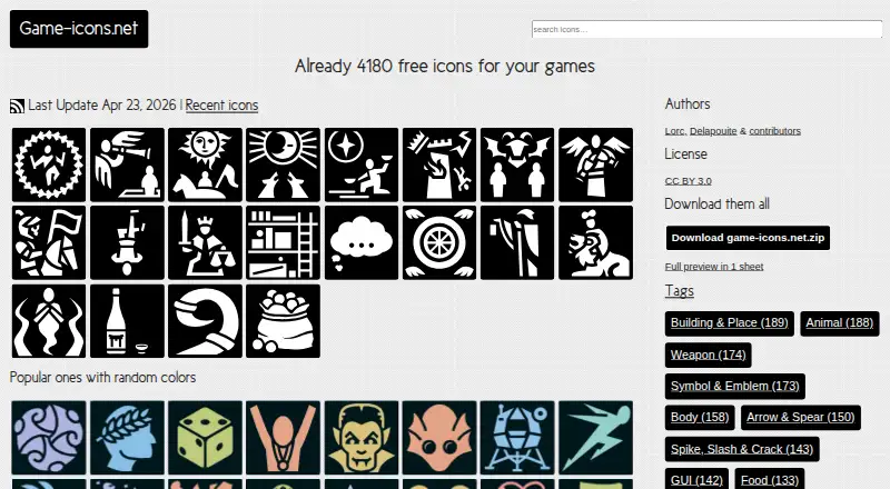 The Game-icons.net homepage