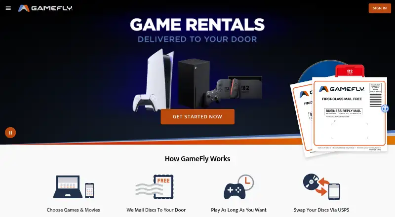 The GameFly homepage