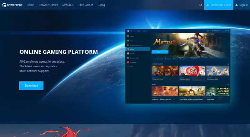 The Gameforge Client homepage