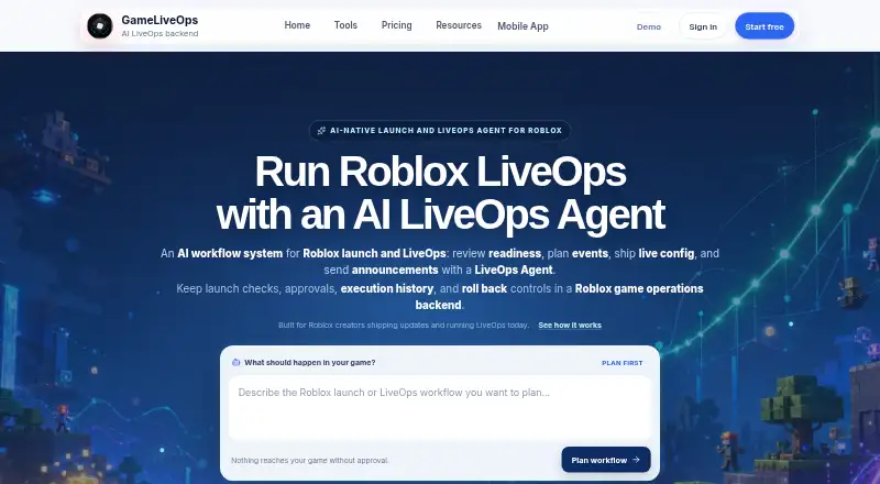 The GameLiveOps homepage