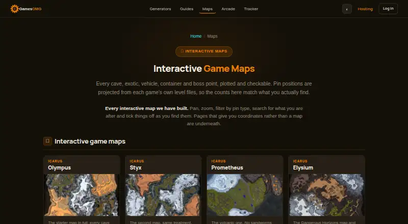 The GamesOMG Maps homepage