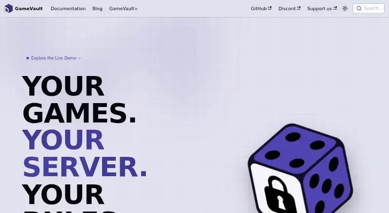 The GameVault homepage