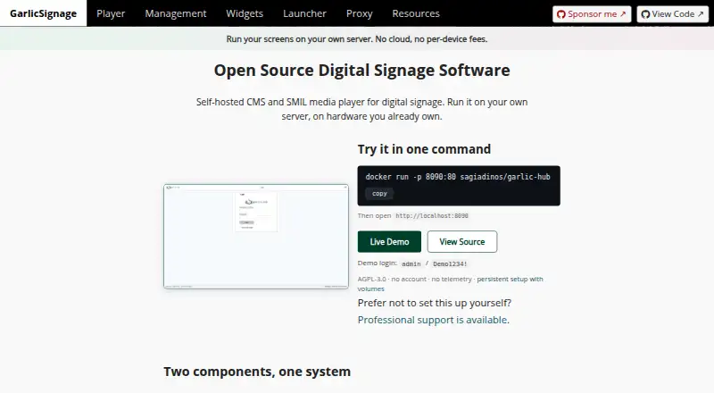 The GarlicSignage homepage