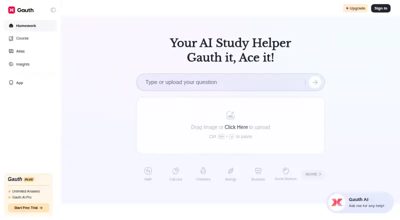 The Gauth homepage