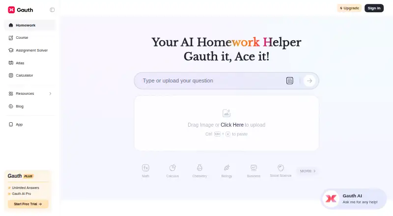 The Gauth homepage