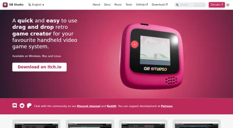 The GB Studio homepage