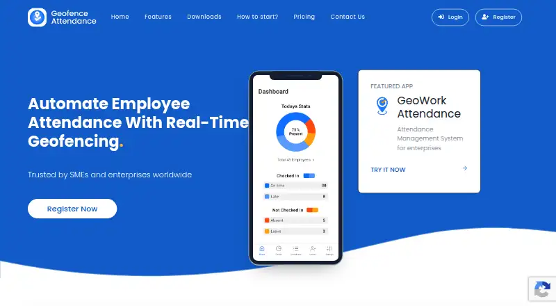 The GeoWork Attendance homepage