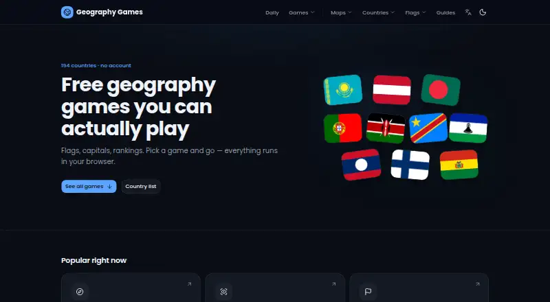 The Geography Games homepage