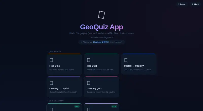 The GeoQuiz App homepage