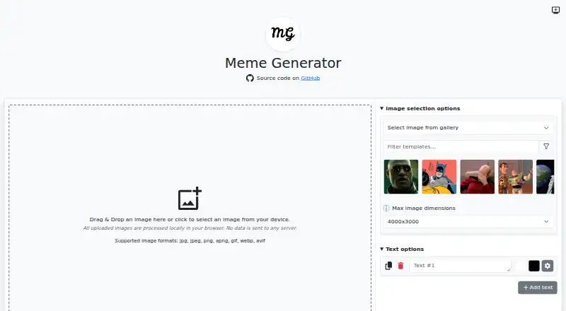 The Meme Generator homepage