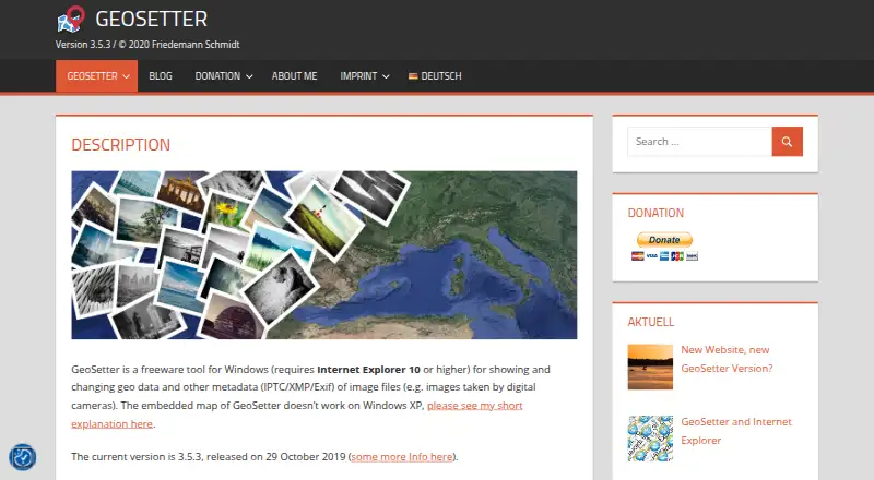 The GeoSetter homepage