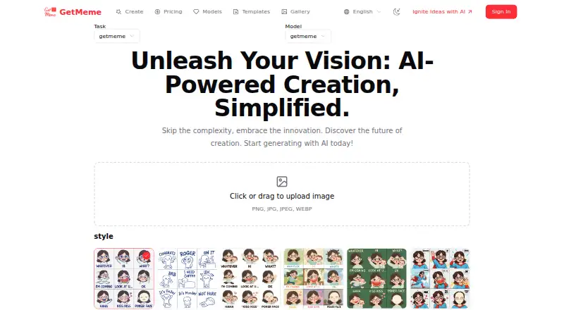 The GetMeme homepage