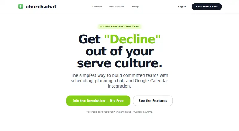 The church.chat homepage