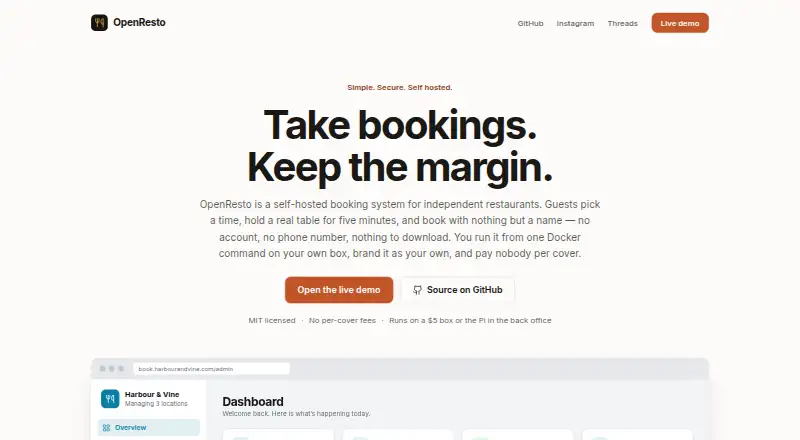 The OpenResto homepage