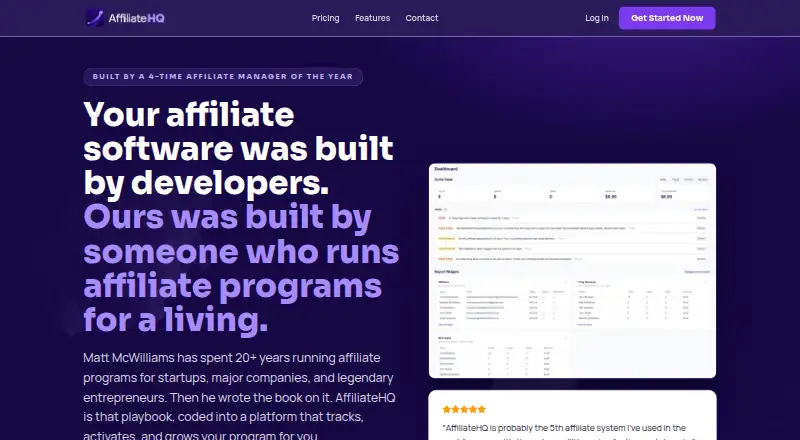 The AffiliateHQ homepage