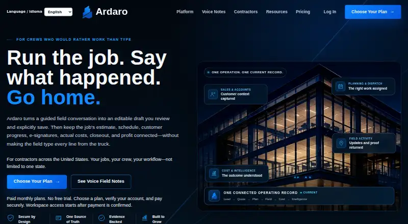 The Ardaro homepage