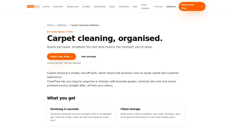 The CleanFlow homepage