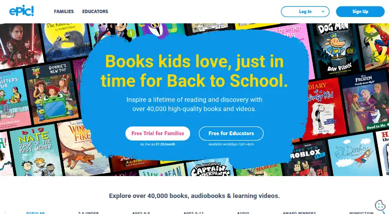 The Epic homepage