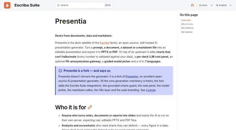 The Presentia homepage