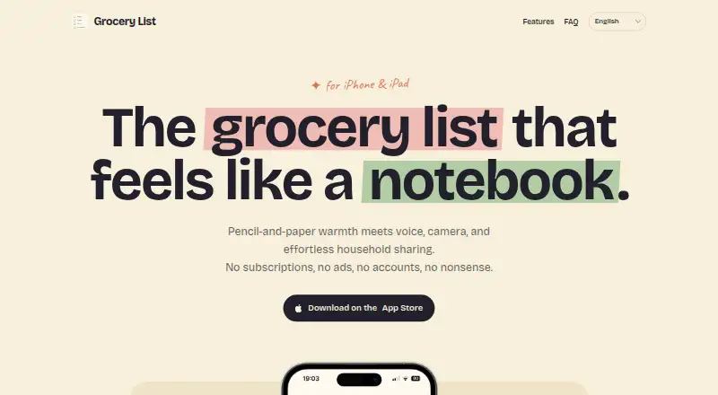 The Grocery List homepage