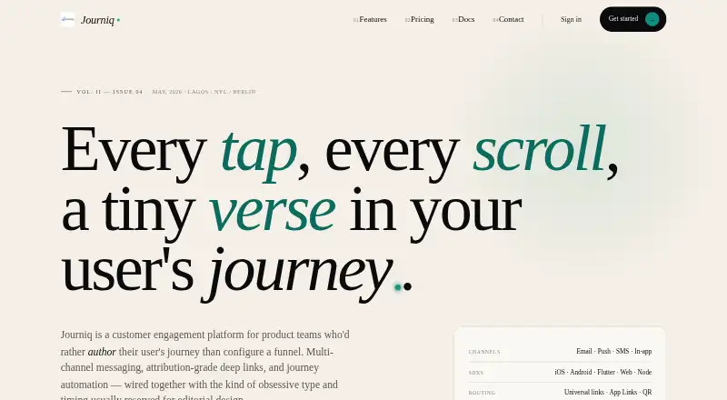 The Journiq homepage
