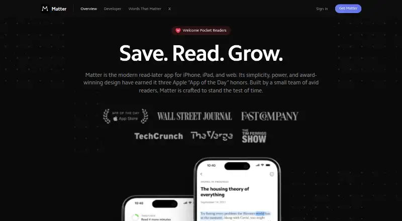 The Matter homepage