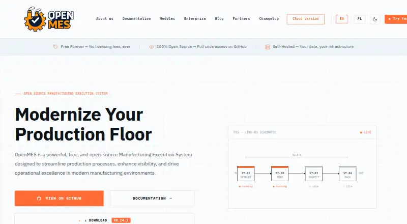 The OpenMES homepage
