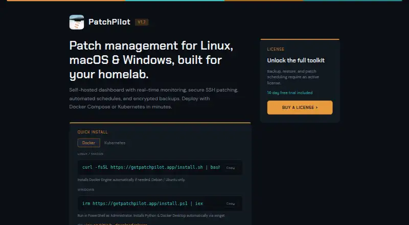 The PatchPilot homepage