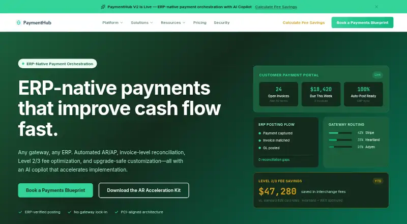 The PaymentHub homepage