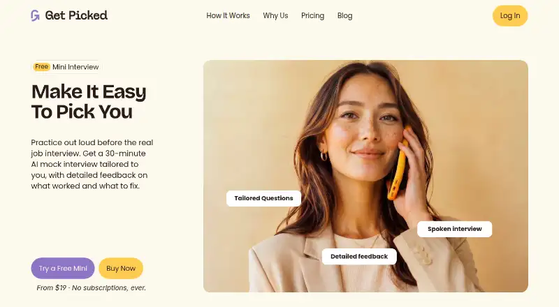 The Get Picked homepage