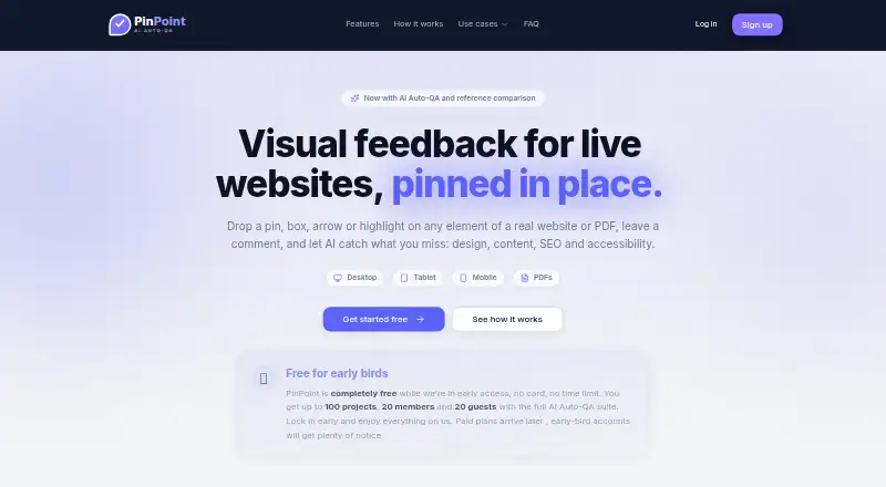 The PinPoint homepage