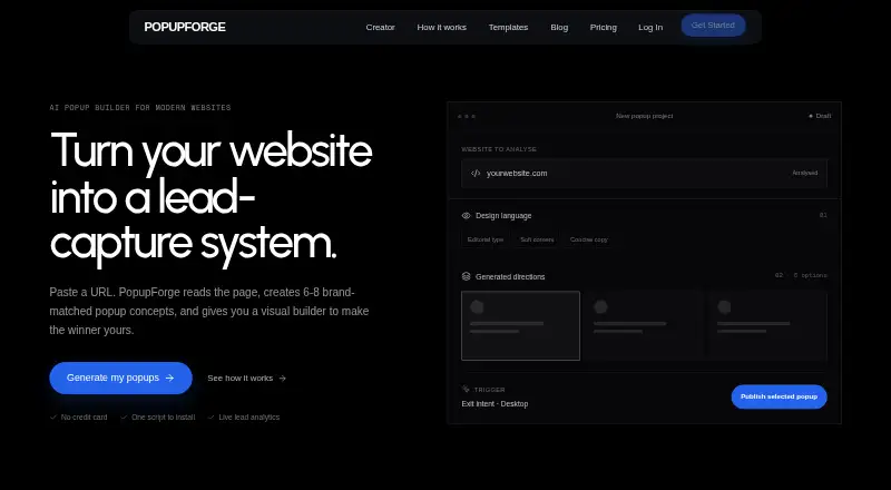 The PopupForge homepage