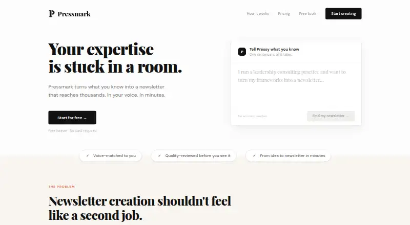 The Pressmark homepage